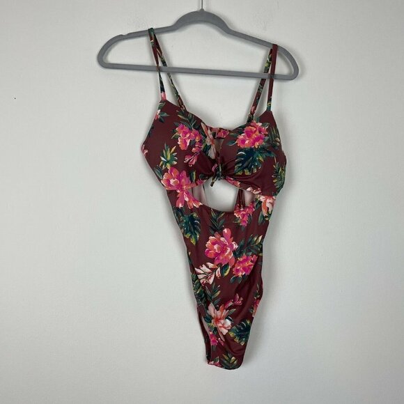 Shade & Shore Red Floral One Piece Swim Suit Size 36C - Picture 1 of 6